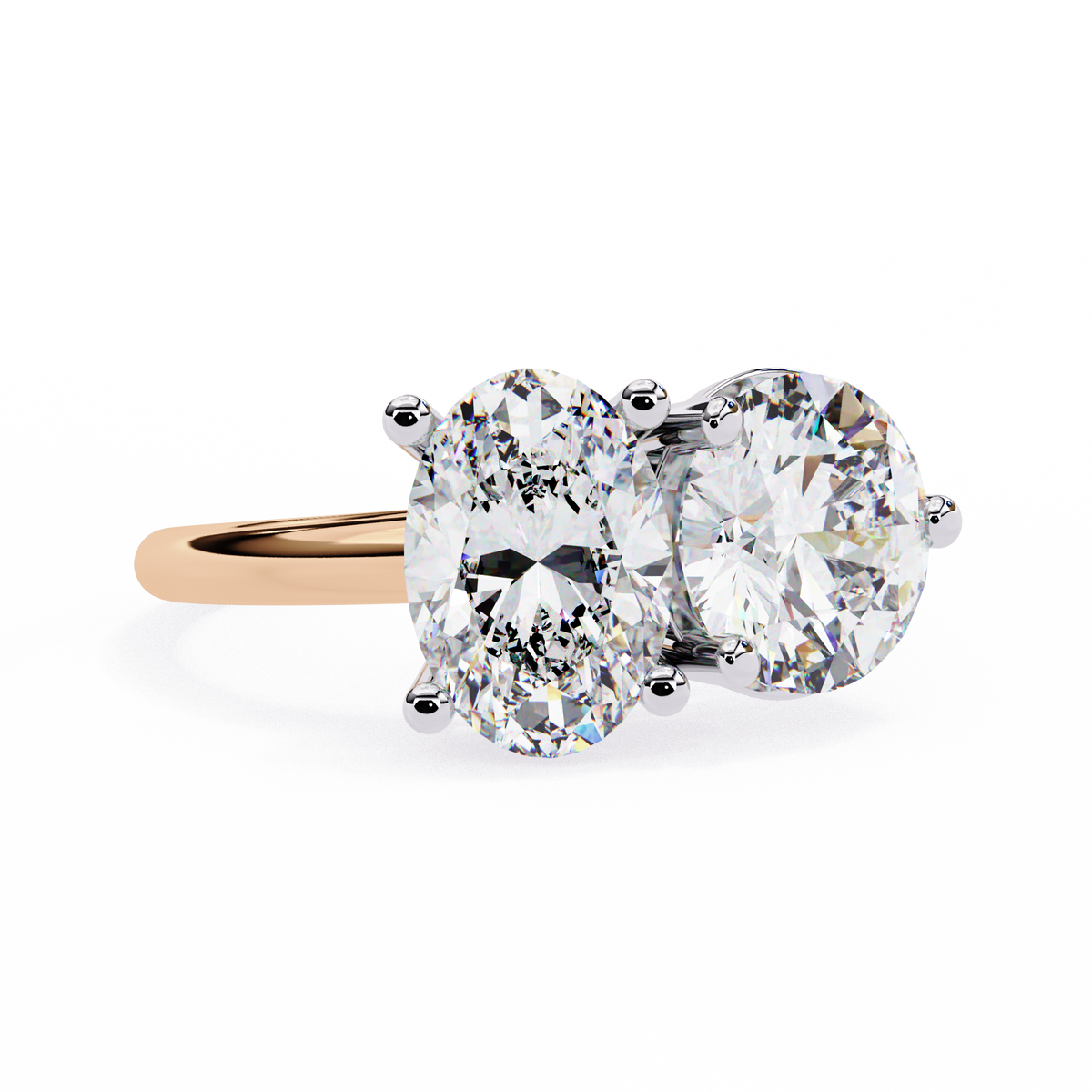 Rose Gold Toi et Moi Oval and Round Cut Two Stone Diamond Ring