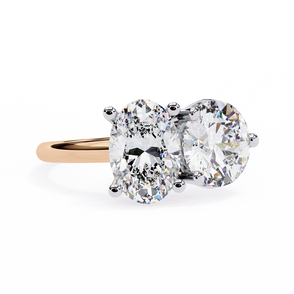 Rose Gold Toi et Moi Oval and Round Cut Two Stone Diamond Ring