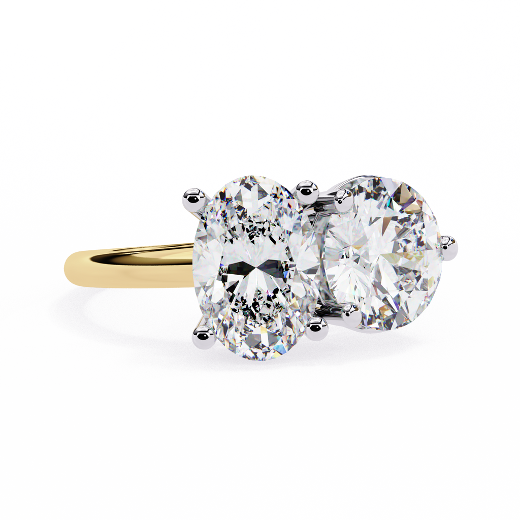 Yellow Gold Toi et Moi Oval and Round Cut Two Stone Diamond Ring