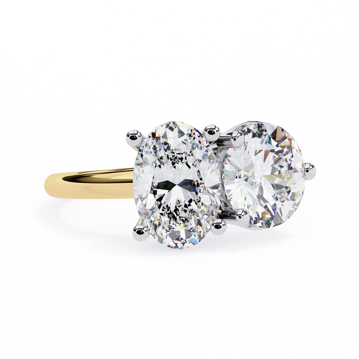 Yellow Gold Toi et Moi Oval and Round Cut Two Stone Diamond Ring
