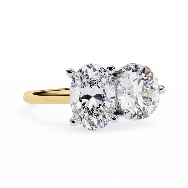 Yellow Gold Toi et Moi Oval and Round Cut Two Stone Diamond Ring