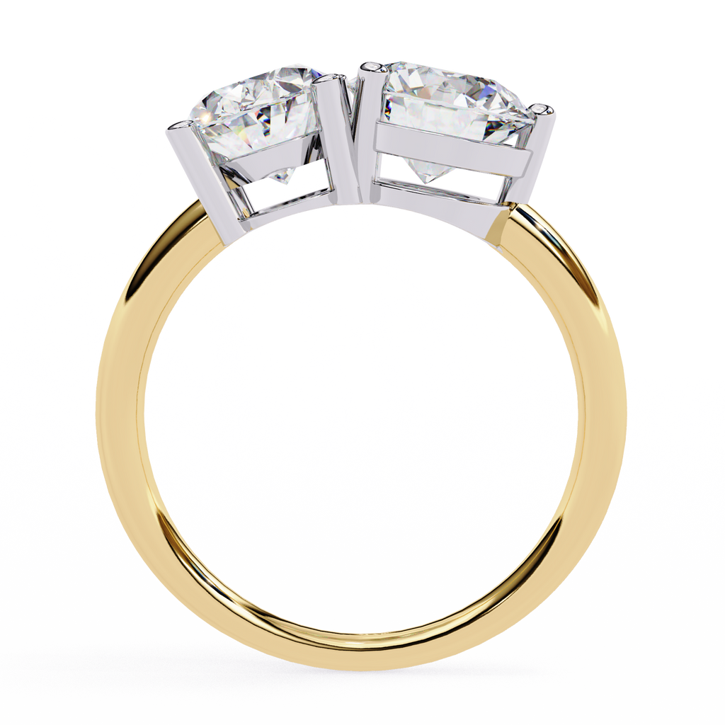 Yellow Gold Toi et Moi Oval and Round Cut Two Stone Diamond Ring