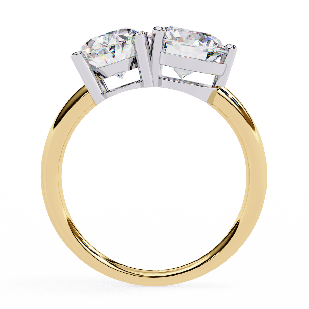 Yellow Gold Toi et Moi Oval and Round Cut Two Stone Diamond Ring