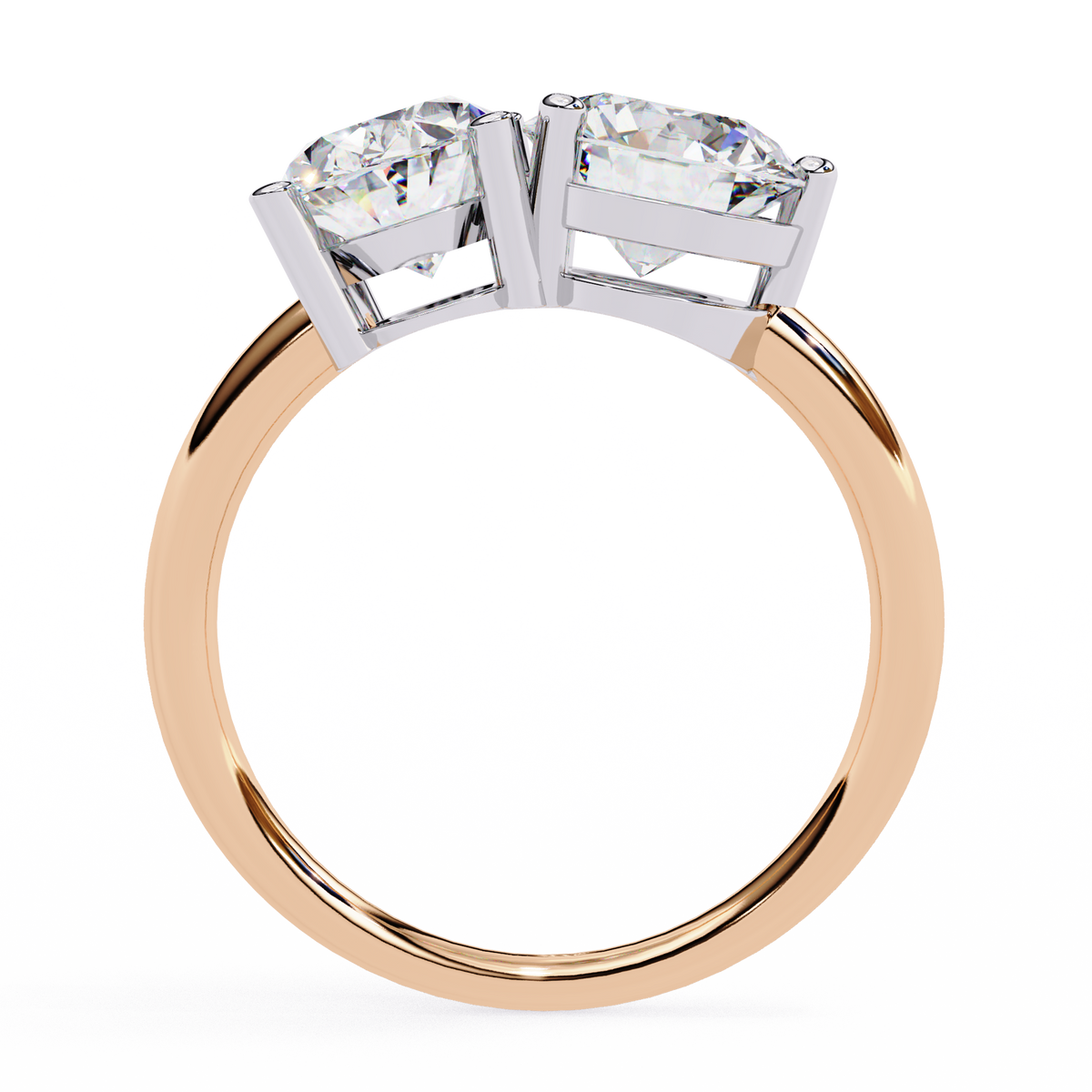 Rose Gold Toi et Moi Oval and Round Cut Two Stone Diamond Ring