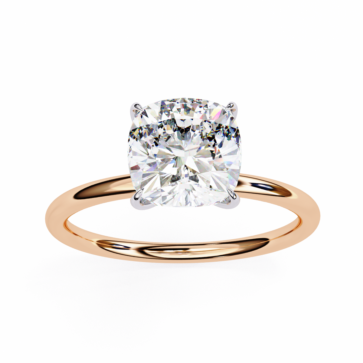 Rose Gold Cushion Cut Solitaire Diamond Engagement Ring
