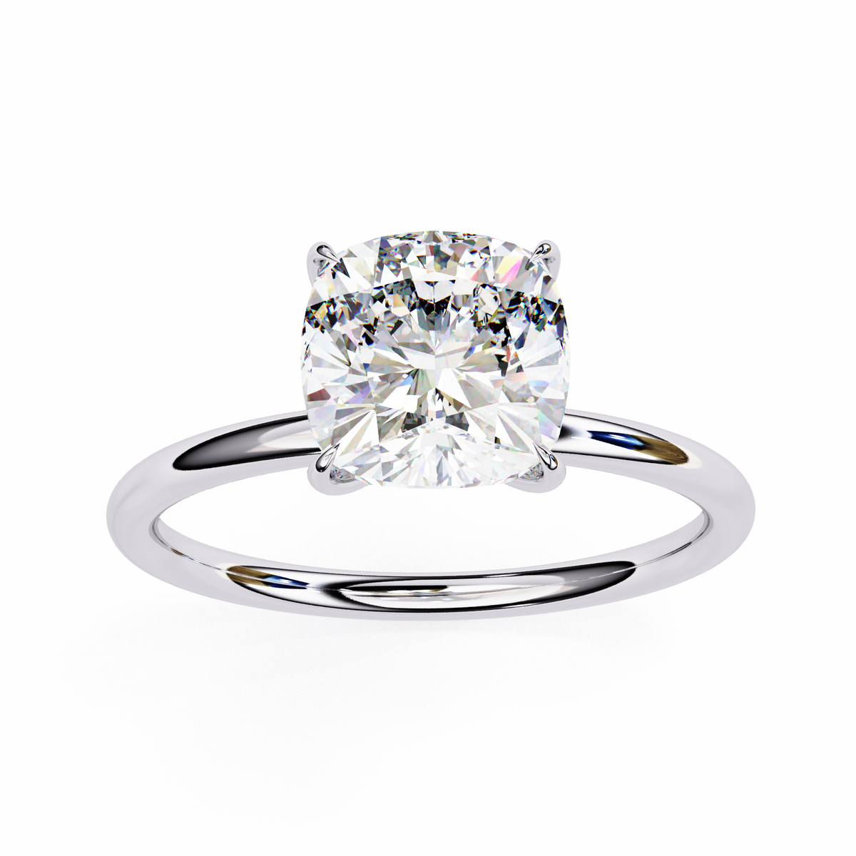 White Gold Cushion-Cut Diamond Solitaire Engagement Ring