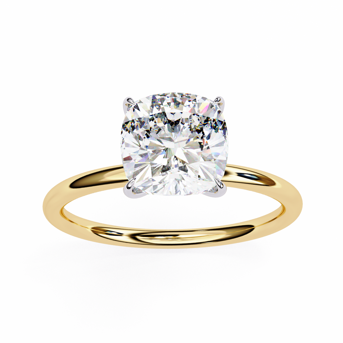 Yellow Gold Cushion Cut Solitaire Diamond Engagement Ring