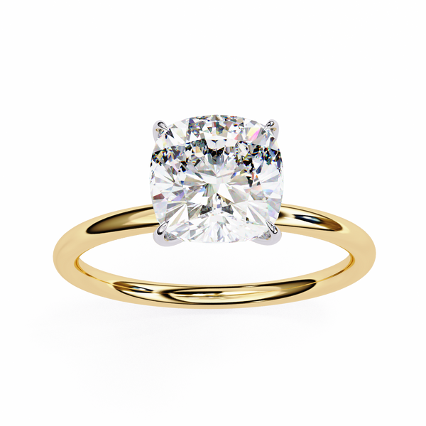 Yellow Gold Cushion Cut Solitaire Diamond Engagement Ring