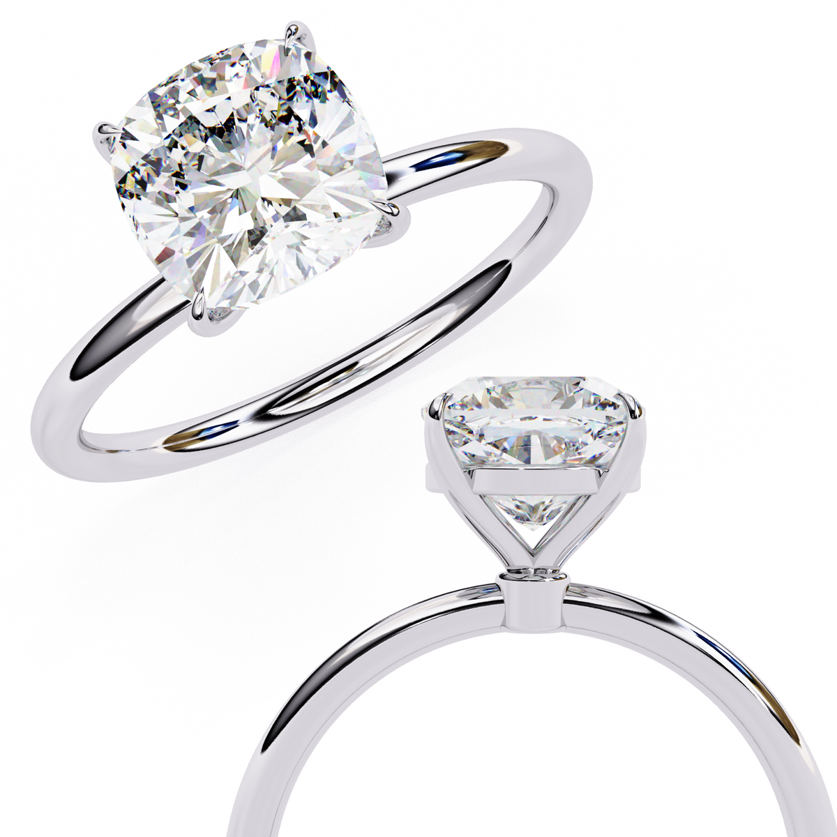 White Gold Cushion-Cut Diamond Solitaire Engagement Ring