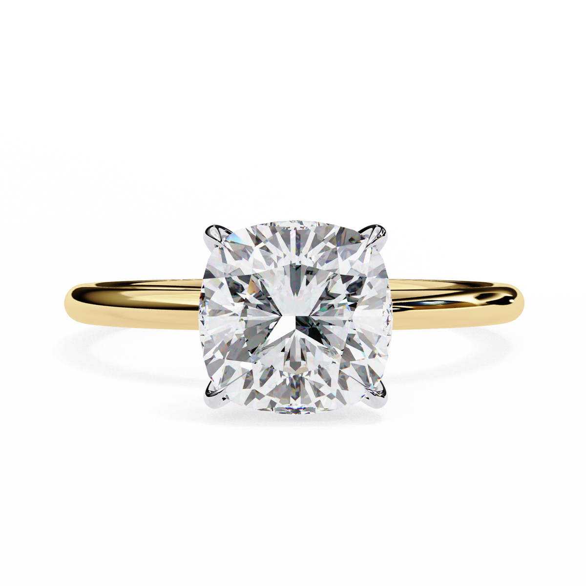Yellow Gold Cushion Cut Solitaire Diamond Engagement Ring