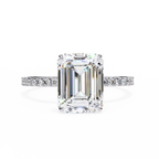 White Gold Emerald-Cut Diamond Solitaire Pavé Engagement Ring