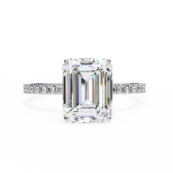 White Gold Emerald-Cut Diamond Solitaire Pavé Engagement Ring