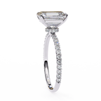 White Gold Emerald-Cut Diamond Solitaire Pavé Engagement Ring