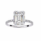 White Gold Emerald-Cut Diamond Solitaire Pavé Engagement Ring