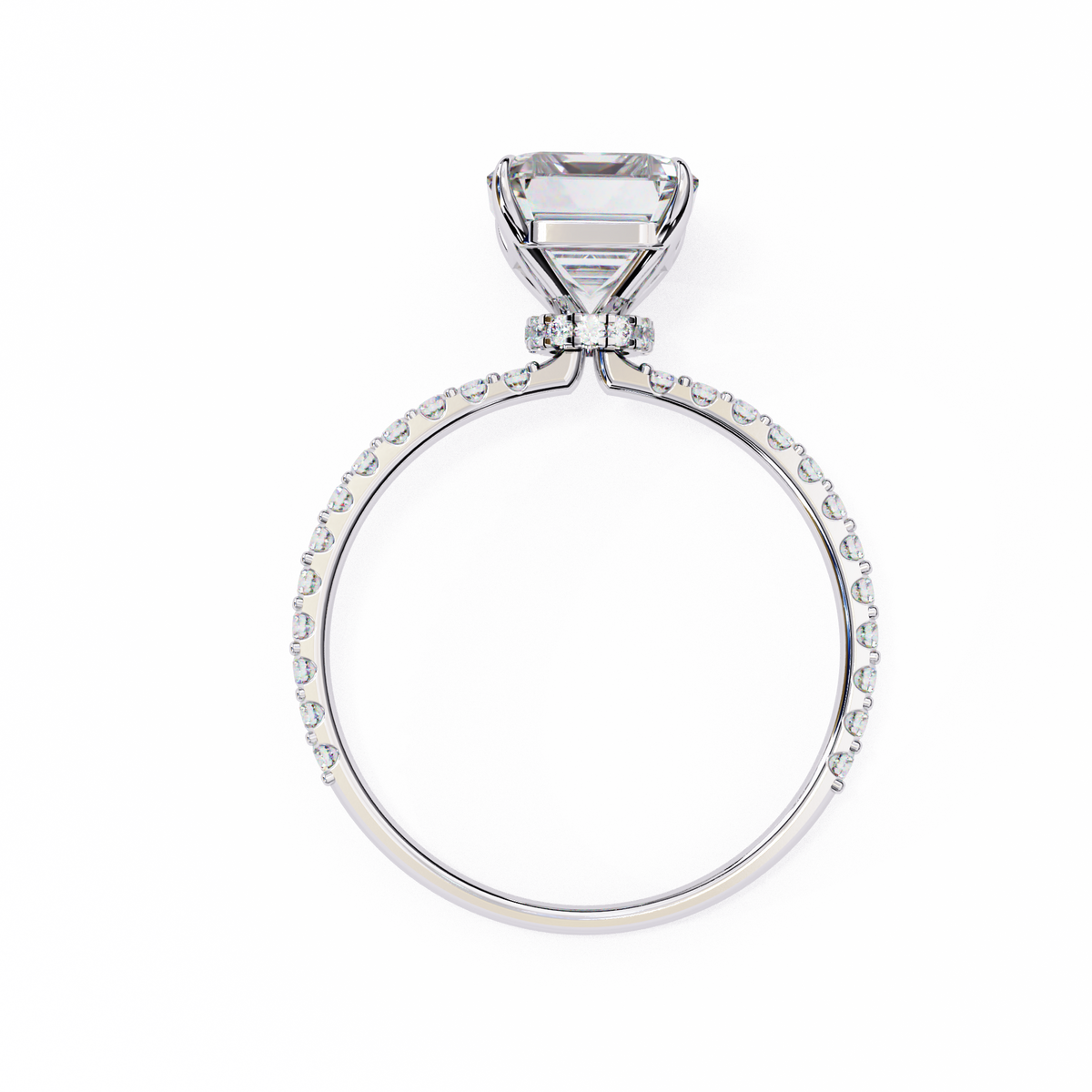 White Gold Emerald-Cut Diamond Solitaire Pavé Engagement Ring