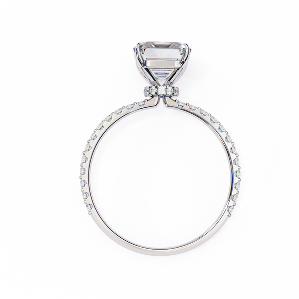 White Gold Emerald-Cut Diamond Solitaire Pavé Engagement Ring
