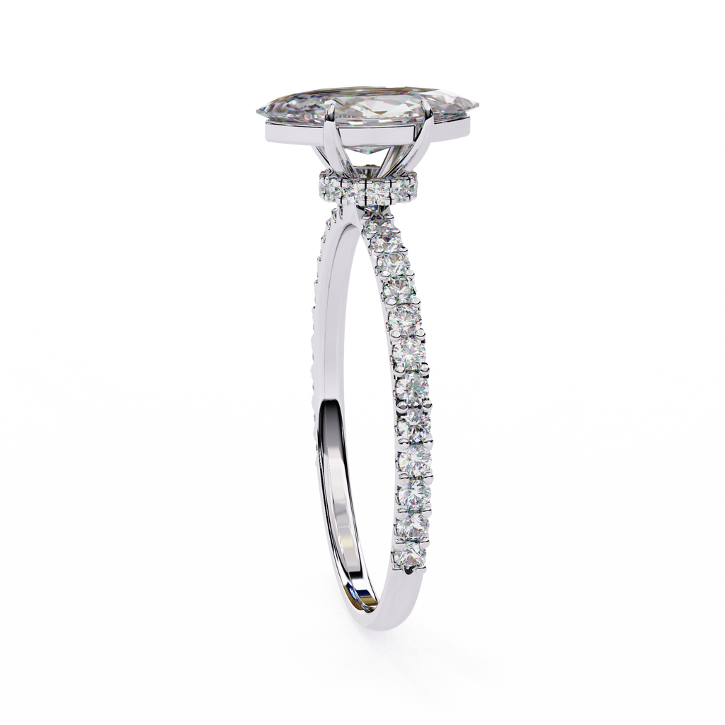 White Gold Marquise Diamond Solitaire Pavé Engagement Ring