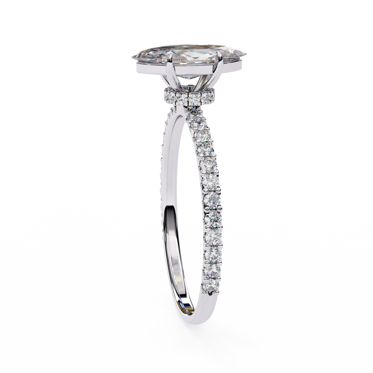 White Gold Marquise Diamond Solitaire Pavé Engagement Ring
