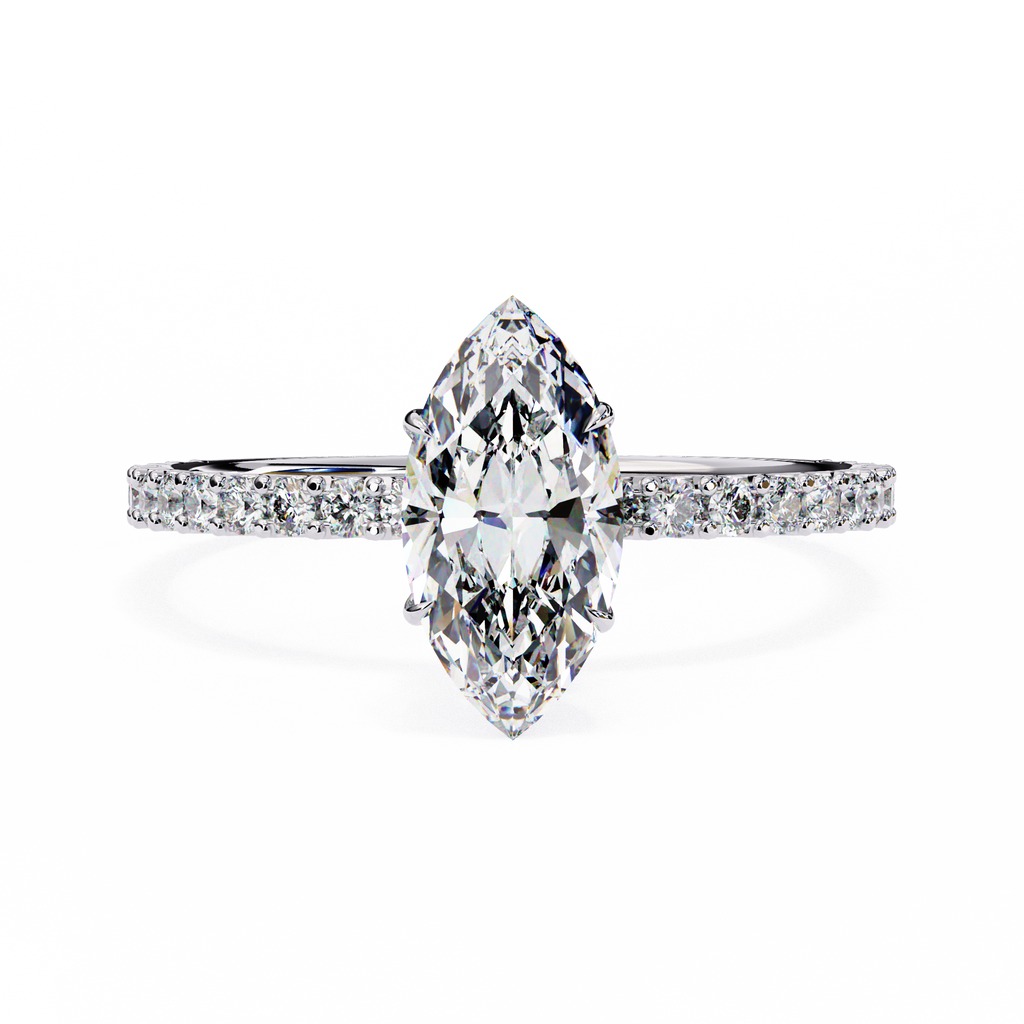 White Gold Marquise Diamond Solitaire Pavé Engagement Ring