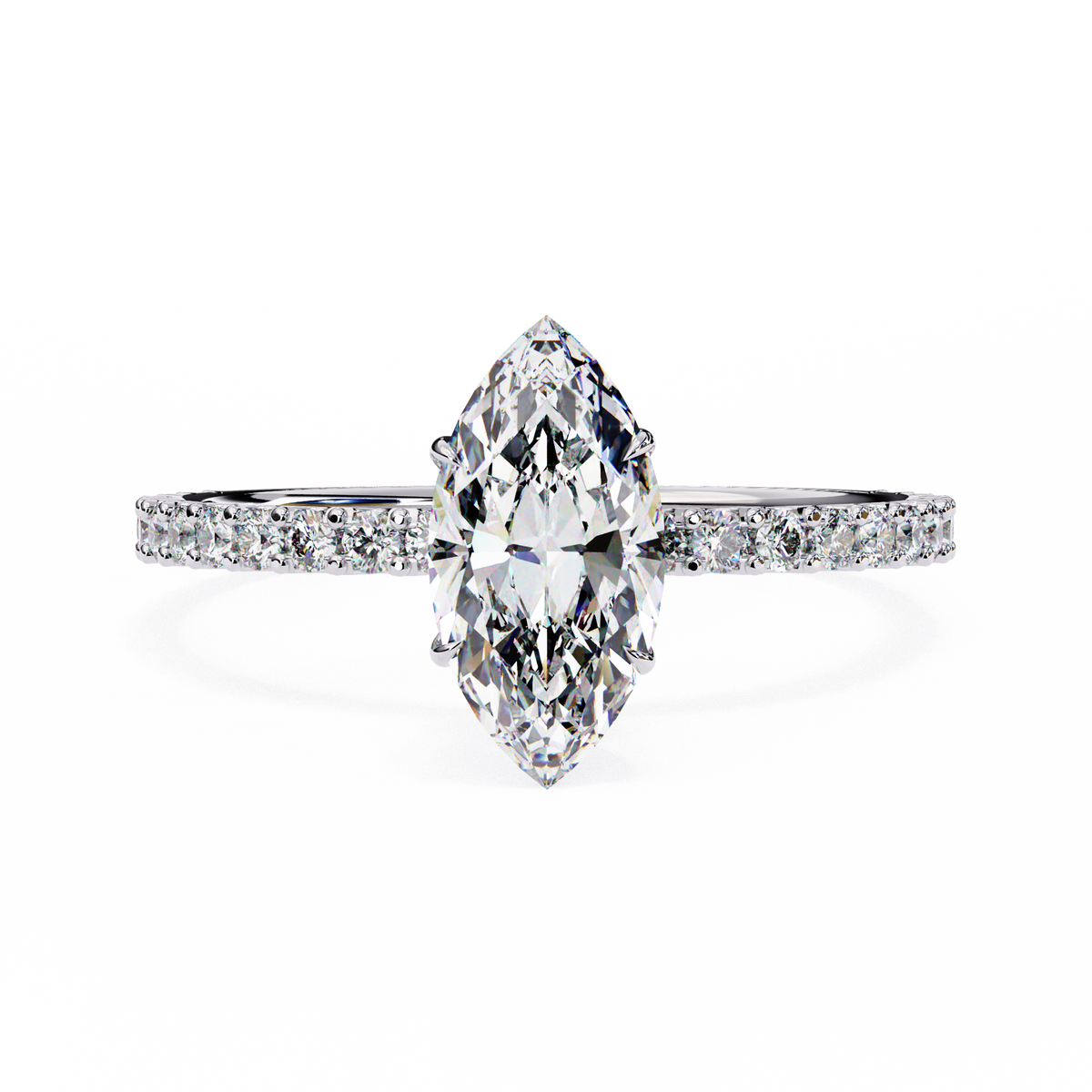 White Gold Marquise Diamond Solitaire Pavé Engagement Ring