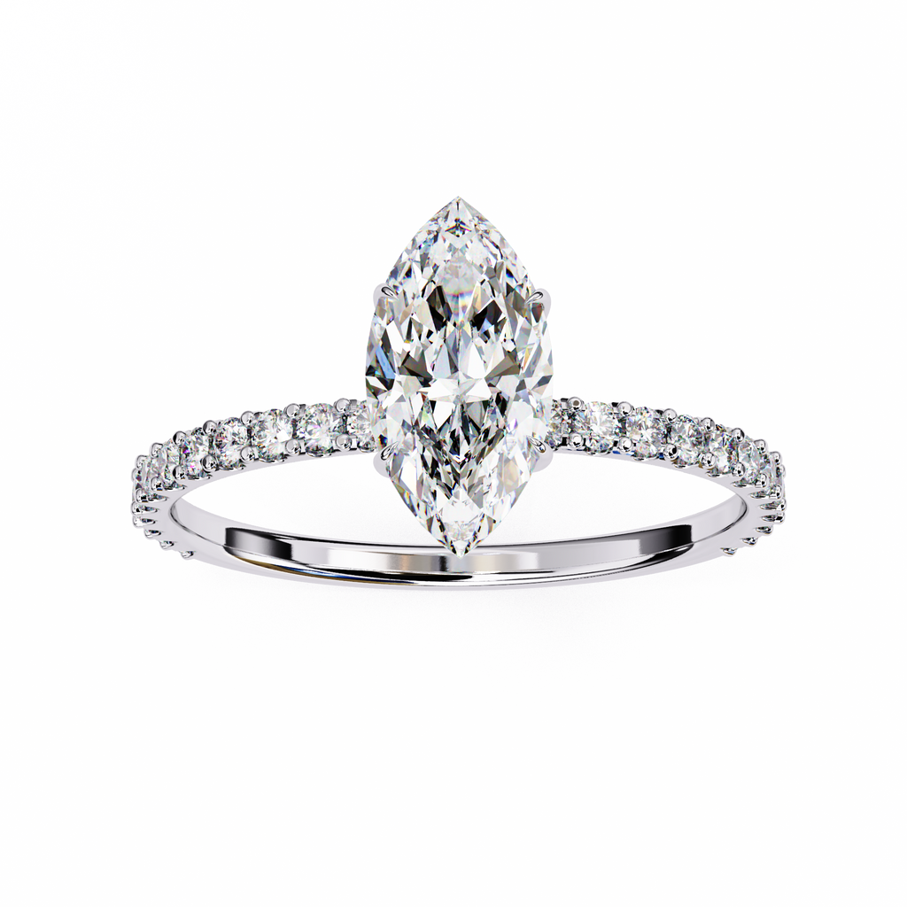 White Gold Marquise Diamond Solitaire Pavé Engagement Ring