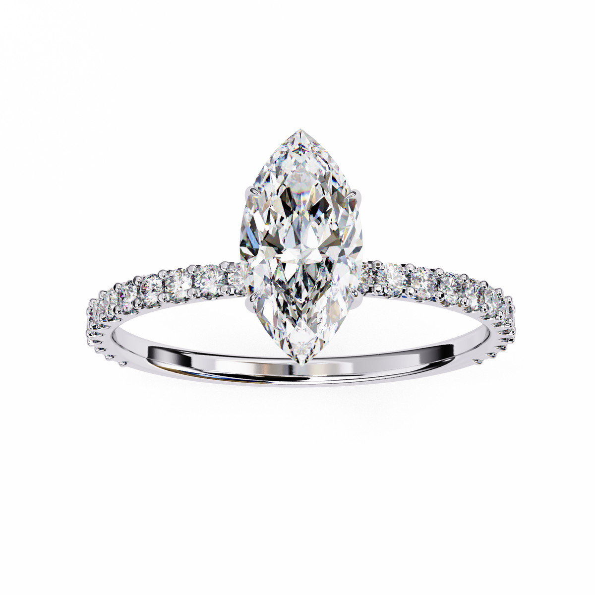 White Gold Marquise Diamond Solitaire Pavé Engagement Ring