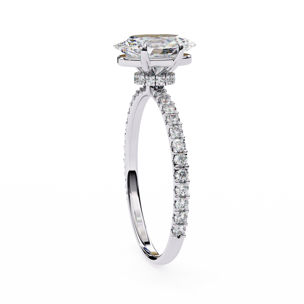 White Gold Oval Diamond Solitaire Pavé Engagement Ring