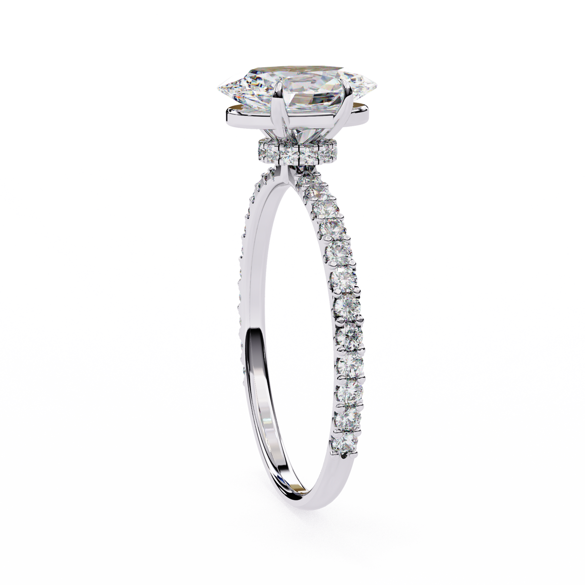 White Gold Oval Diamond Solitaire Pavé Engagement Ring