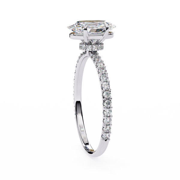 White Gold Oval Diamond Solitaire Pavé Engagement Ring