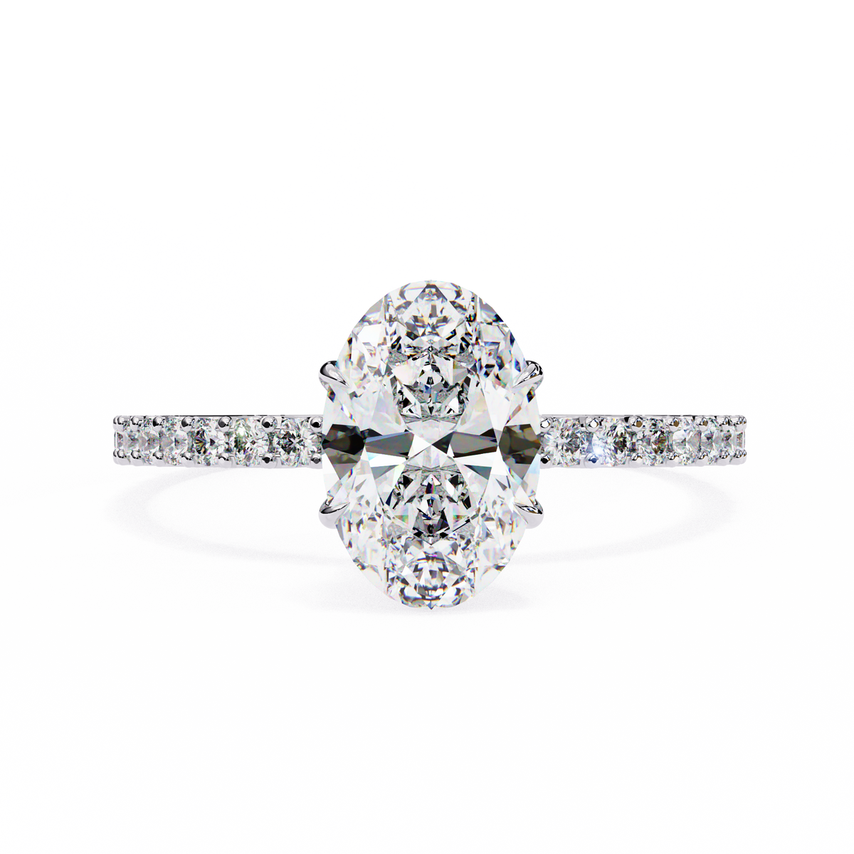 White Gold Oval Diamond Solitaire Pavé Engagement Ring