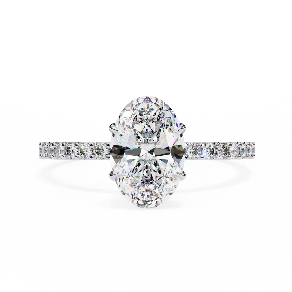 White Gold Oval Diamond Solitaire Pavé Engagement Ring