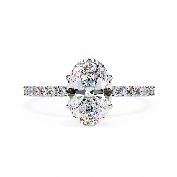 White Gold Oval Diamond Solitaire Pavé Engagement Ring