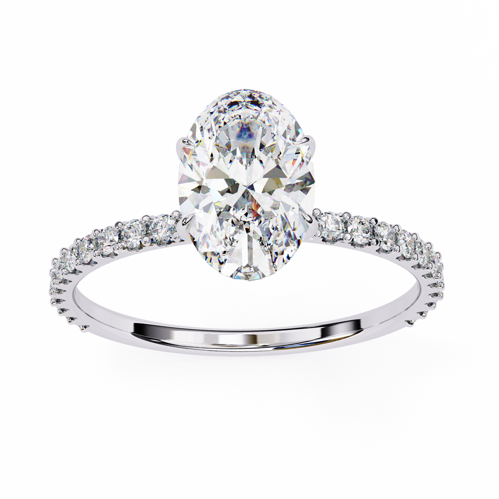 White Gold Oval Diamond Solitaire Pavé Engagement Ring
