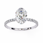 White Gold Oval Diamond Solitaire Pavé Engagement Ring