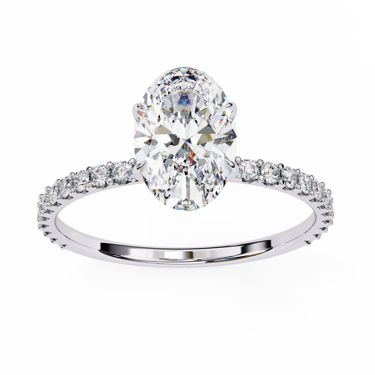 White Gold Oval Diamond Solitaire Pavé Engagement Ring