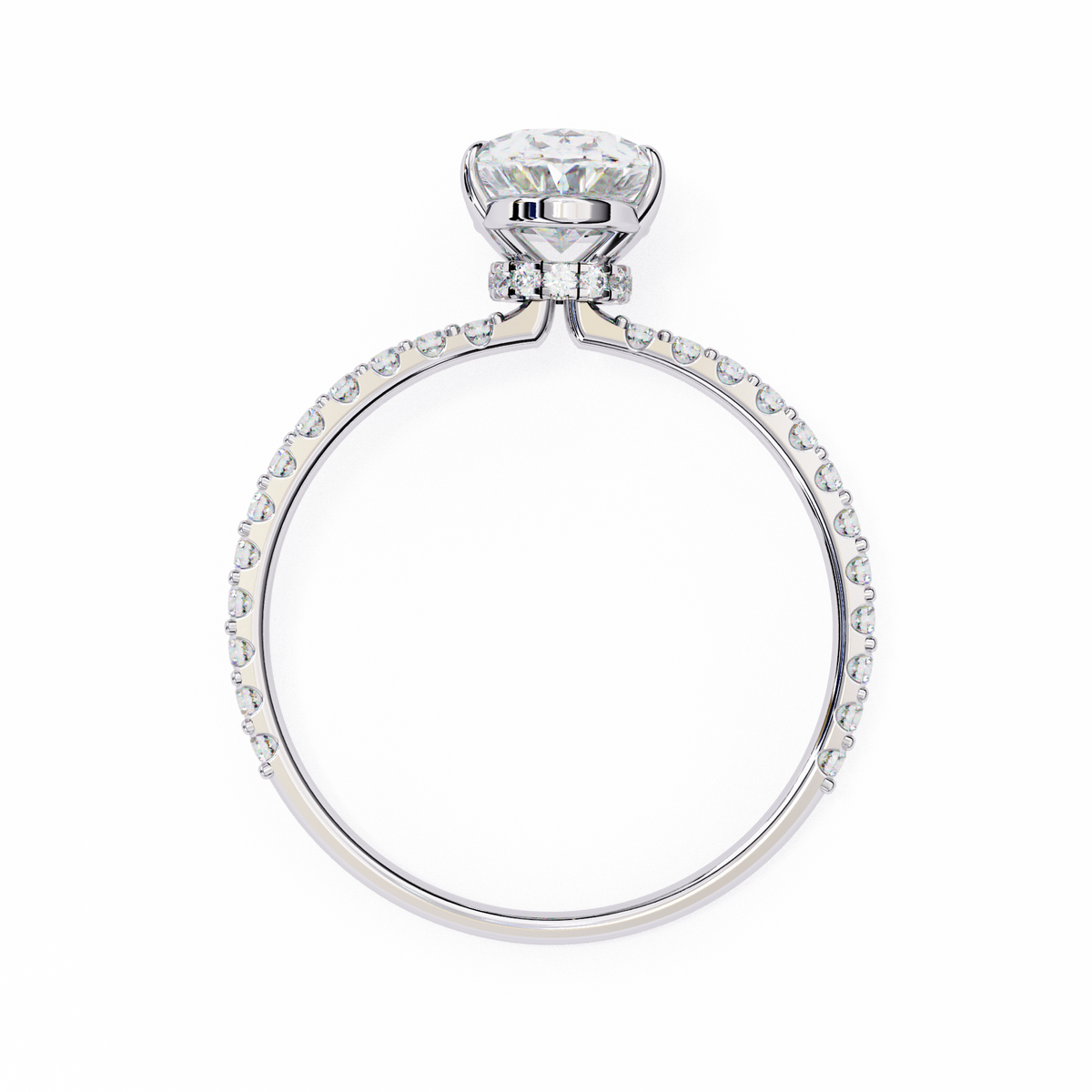 White Gold Oval Diamond Solitaire Pavé Engagement Ring