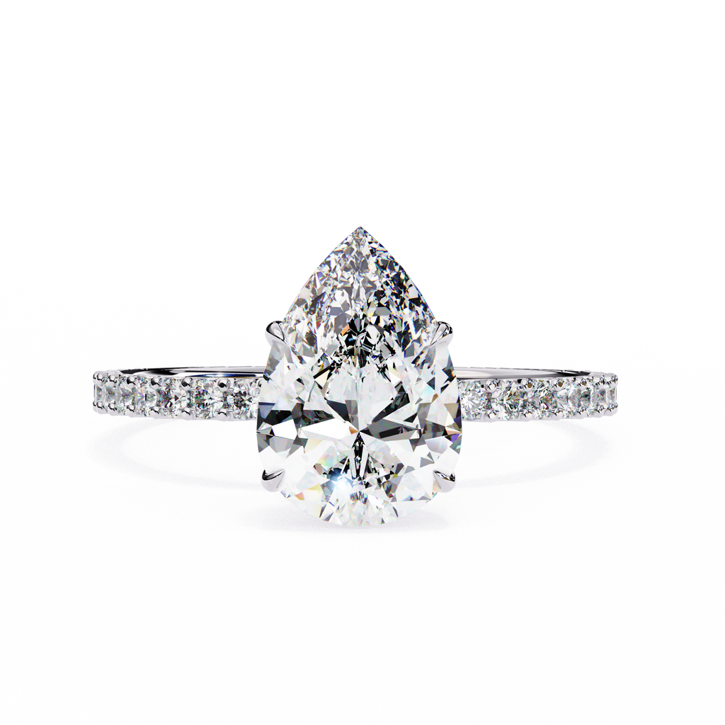 White Gold Pear Diamond Solitaire Pavé Engagement Ring