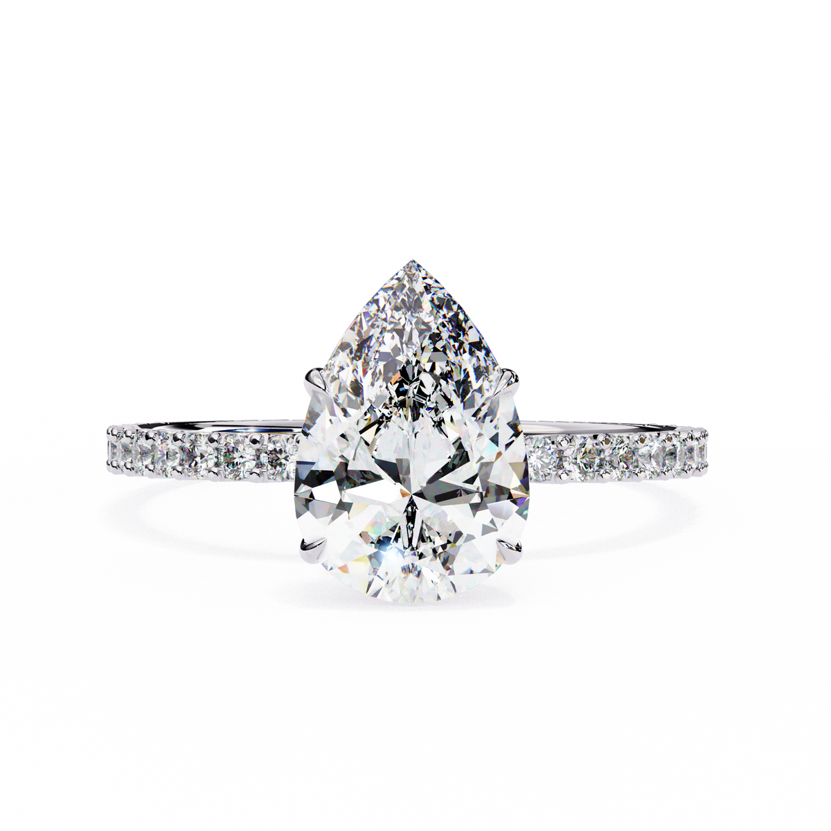 White Gold Pear Diamond Solitaire Pavé Engagement Ring