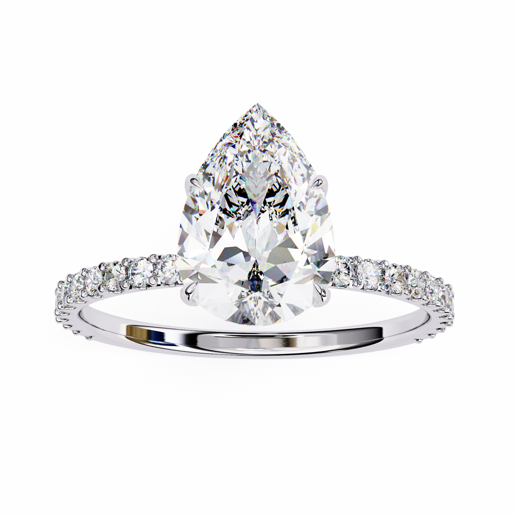 White Gold Pear Diamond Solitaire Pavé Engagement Ring