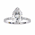 White Gold Pear Diamond Solitaire Pavé Engagement Ring