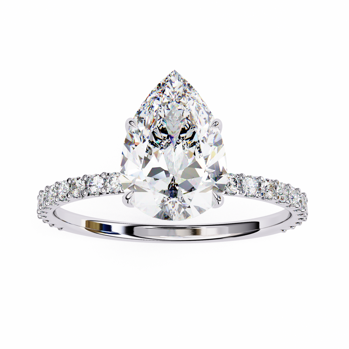 White Gold Pear Diamond Solitaire Pavé Engagement Ring