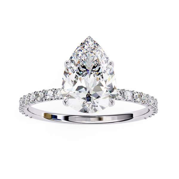 White Gold Pear Diamond Solitaire Pavé Engagement Ring