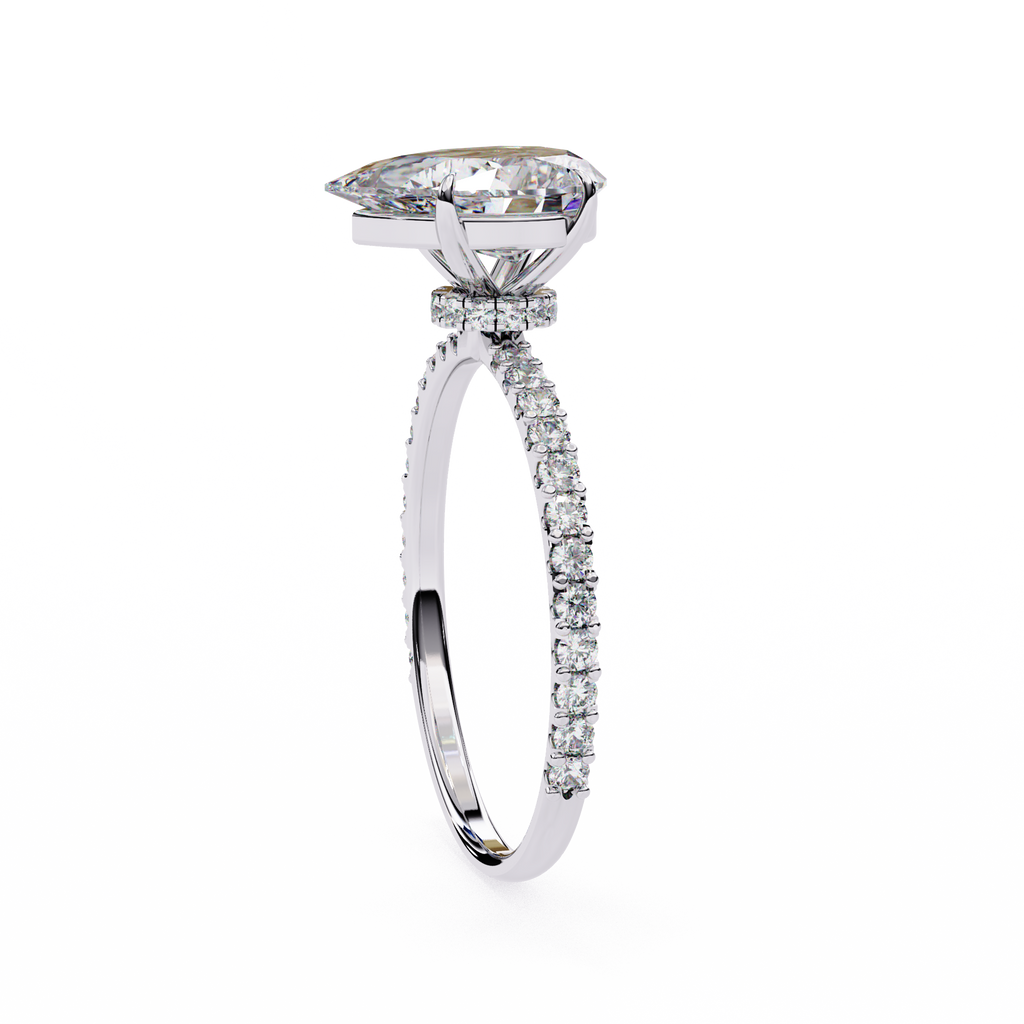 White Gold Pear Diamond Solitaire Pavé Engagement Ring