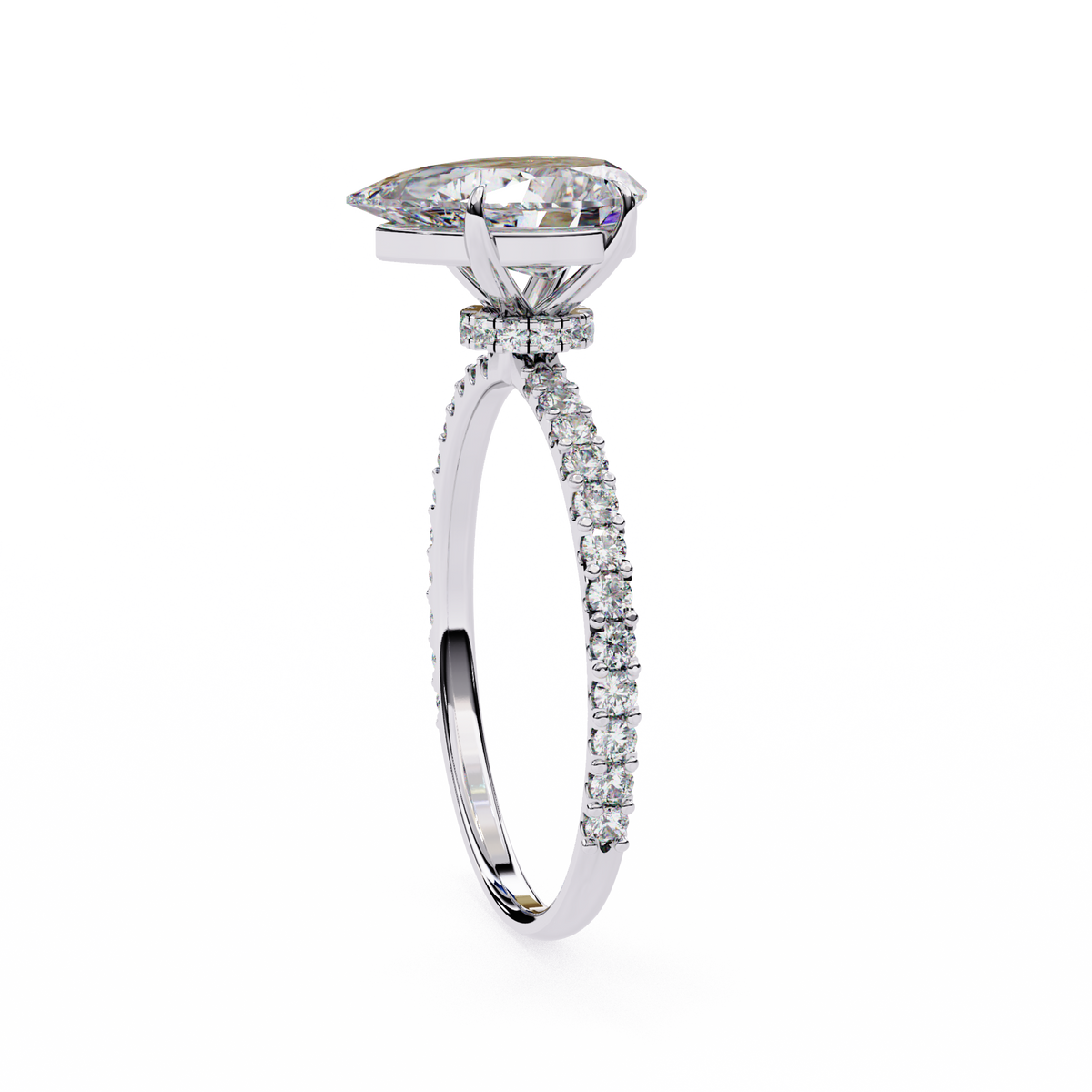 White Gold Pear Diamond Solitaire Pavé Engagement Ring