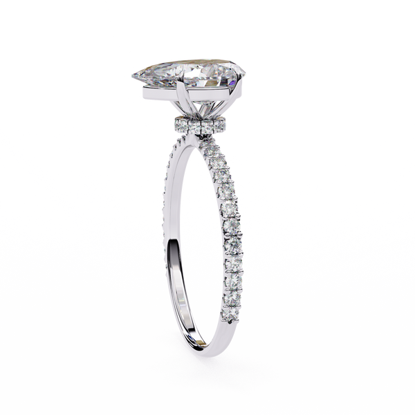 White Gold Pear Diamond Solitaire Pavé Engagement Ring