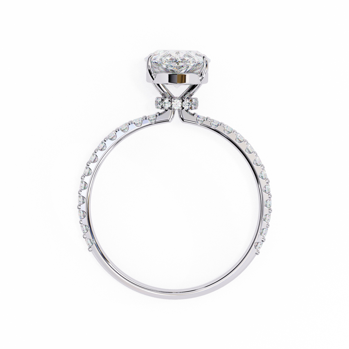 White Gold Pear Diamond Solitaire Pavé Engagement Ring