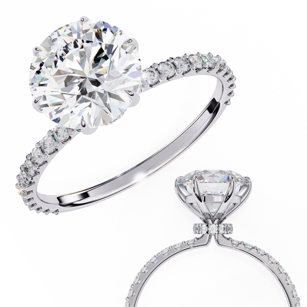 White Gold Round Diamond Solitaire Pavé Engagement Ring