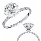 White Gold Round Diamond Solitaire Pavé Engagement Ring