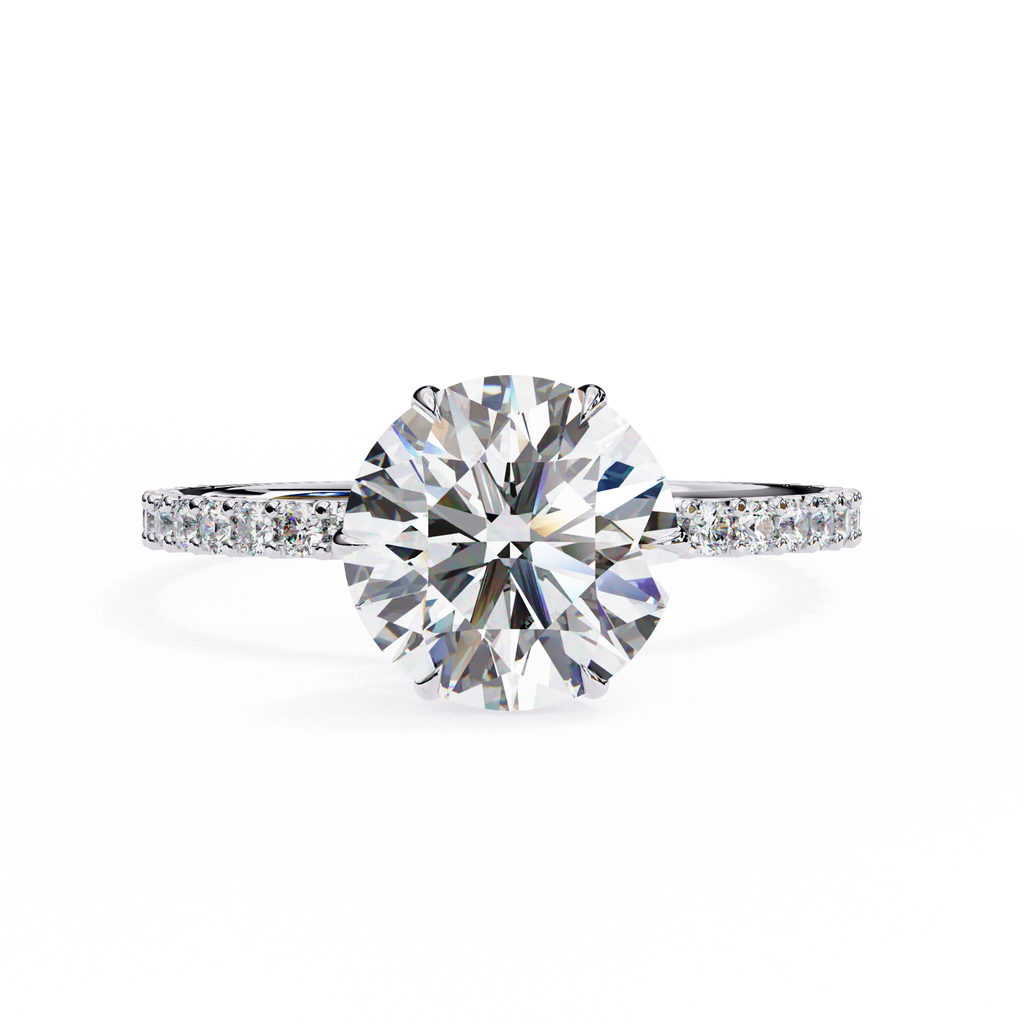 White Gold Round Diamond Solitaire Pavé Engagement Ring
