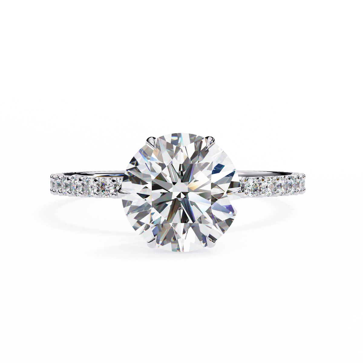 White Gold Round Diamond Solitaire Pavé Engagement Ring